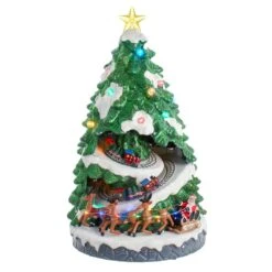 15.7" Battery Operated Lighted Musical Christmas Tree With Moving Train