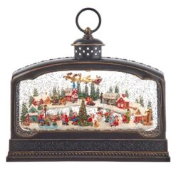 Battery Operated Warm White LED Lighted Big Lantern With Christmas Village Lantern