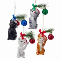 Noble Gems™ Christmas Cat Glass Ornaments, 4 Assorted