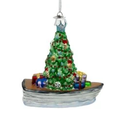 Noble Gems™ Boat With Christmas Tree Glass Ornament -Fancy Decor House Shop nb1365 02