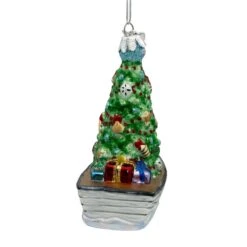 Noble Gems™ Boat With Christmas Tree Glass Ornament -Fancy Decor House Shop nb1365 03