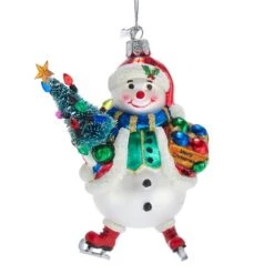 Noble Gems™ Snowman With Christmas Tree Glass Ornament