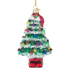 Noble Gems™ Christmas Tree With Santa Hat And Boots Glass Ornament