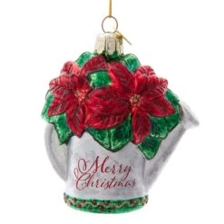 Noble Gems™ Glass Poinsettia "Merry Christmas" Watering Can Ornament