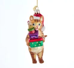Noble Gems™ Glass Cat With Christmas Gifts Ornament