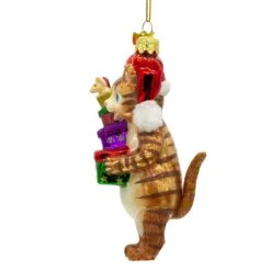 Noble Gems™ Glass Cat With Christmas Gifts Ornament -Fancy Decor House Shop nbx0056 03
