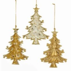 Gold Glitter Christmas Tree Acrylic Ornaments, 3 Assorted