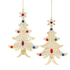 White And Gold Jeweled Christmas Tree Ornaments, 2 Assorted