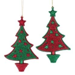 Glittered Red And Green Christmas Tree Ornaments, 2 Assorted