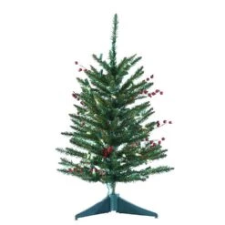 24" Pre-Lit Clear Incandescent Red Berries And Pinecone Christmas Tree