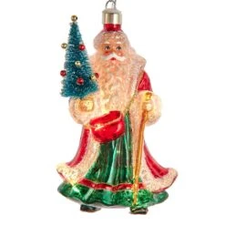 Glass USB Warm White LED Santa With Christmas Tree Ornament