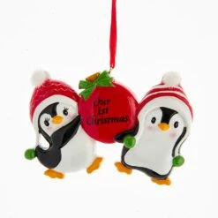 Penguin Couple "Our 1st Christmas" Ornament For Personalization