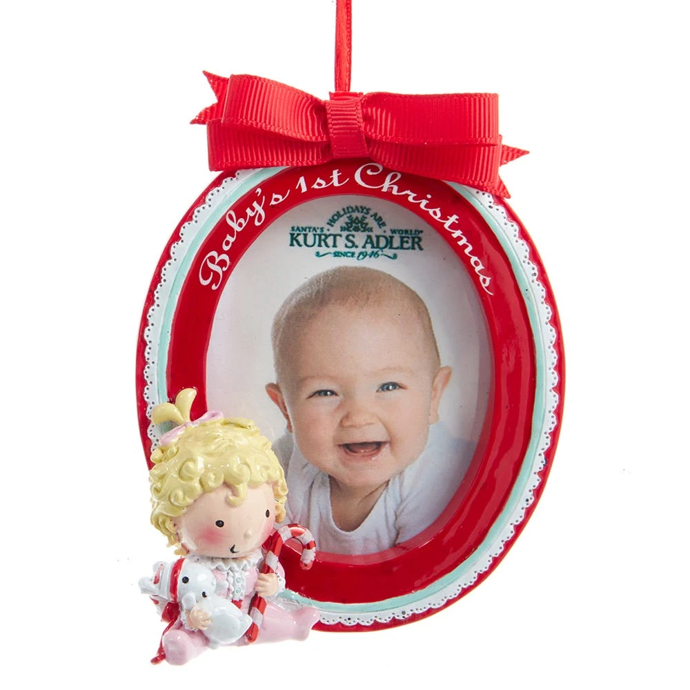 Baby's 1st Christmas Oval Girl Picture Frame Ornament For Personalization 3 Baby's 1st Christmas Oval Girl Picture Frame Ornament For Personalization