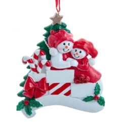 Snowmen Around Christmas Tree With Gifts Family Of 2 Ornament For Personalization